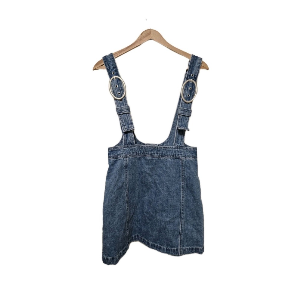 Womens Denim Overall Mini Dress Buckle Strap Button Front Size Small‎ Forever 21 - Picture 2 of 7